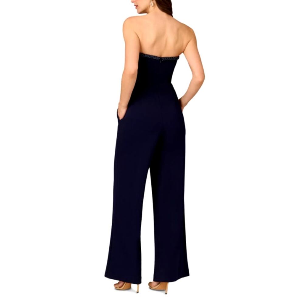 Aidan Mattox Women's Navy Knit Crepe Strapless Jumpsuit Size 0